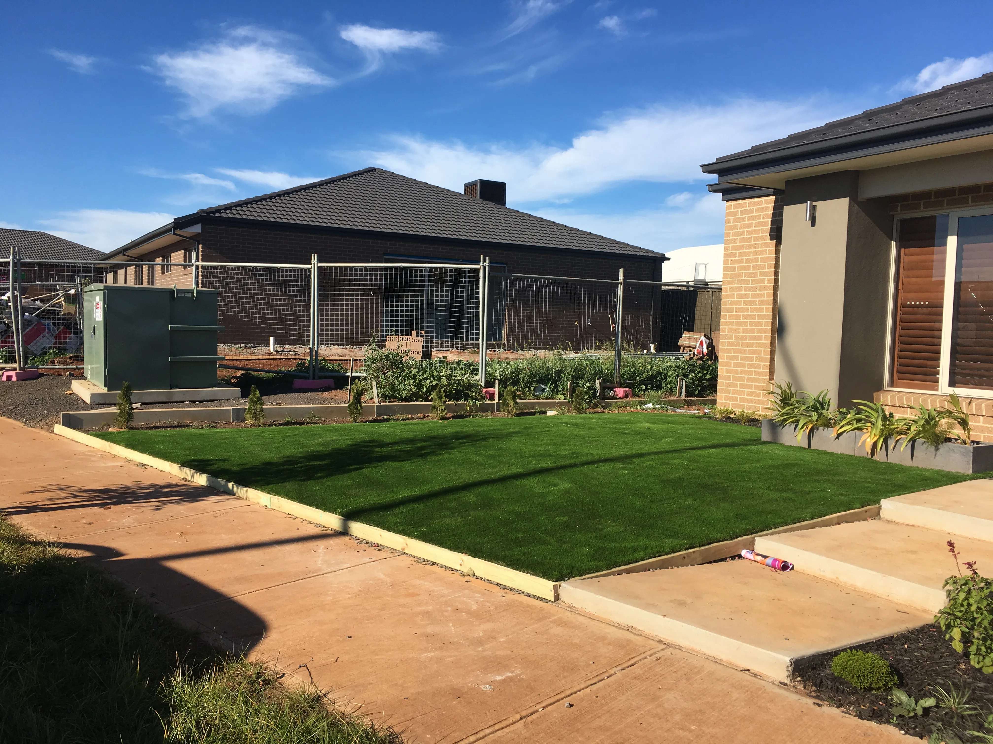 New Build Landscaping: Modern Australian Front Yard with Artificial Turf